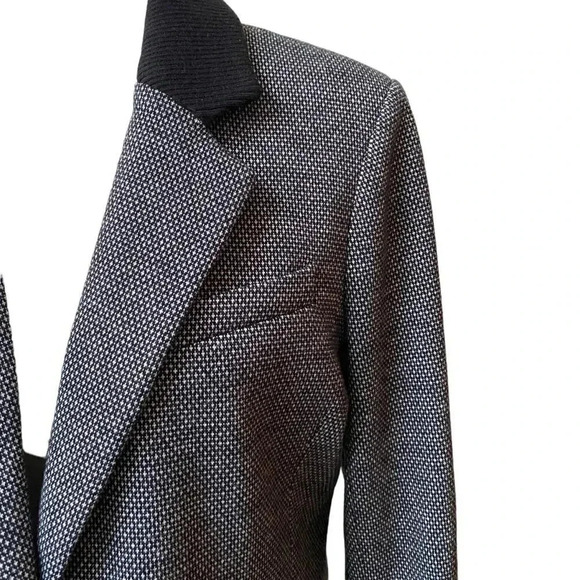 Ecru Dotted Knit Boyfriend Blazer Size 12 Black White Rib Collar Jacket - Picture 5 of 16